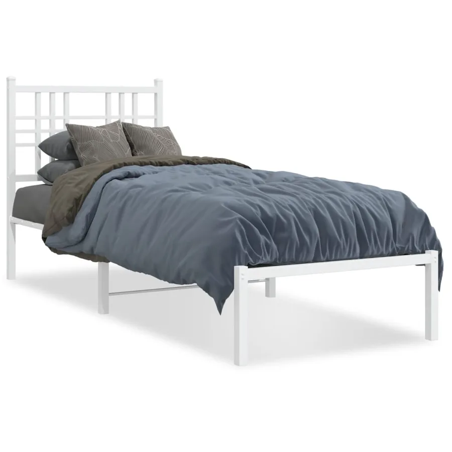 Cadre de lit métal sans matelas avec tête de lit blanc 80x200cm - 2