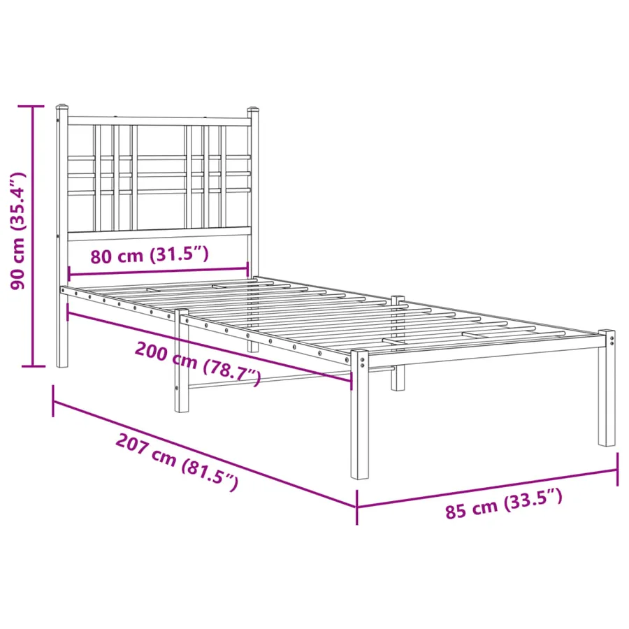 Cadre de lit métal sans matelas avec tête de lit blanc 80x200cm - 8