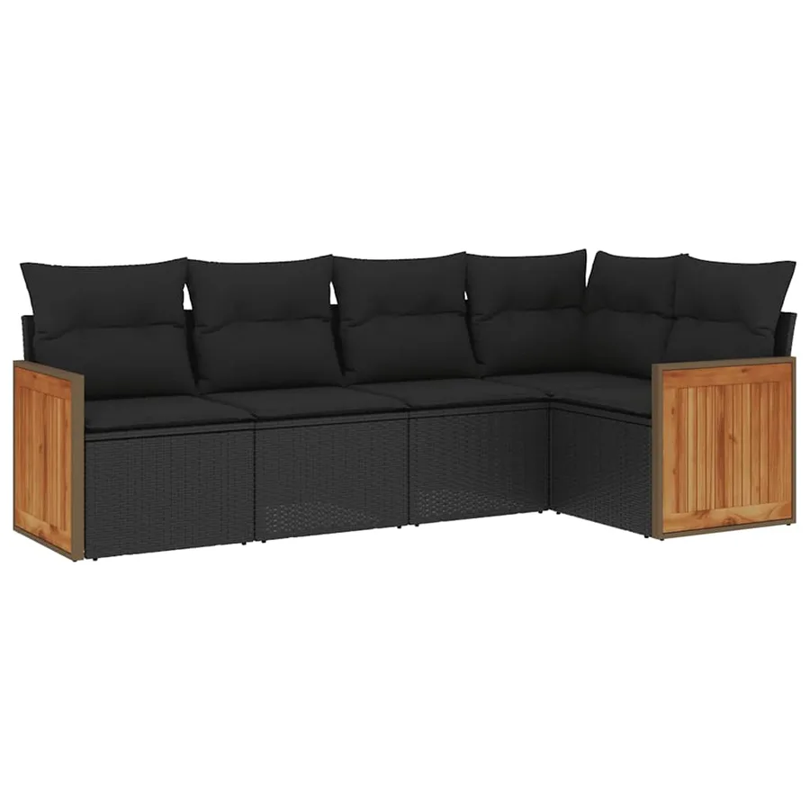 Salon de jardin 5 pcs avec coussins noir résine tressée - 2