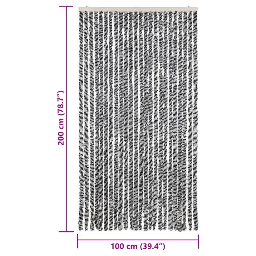 Rideau anti-mouches gris et noir et blanc 100x200 cm chenille - 7