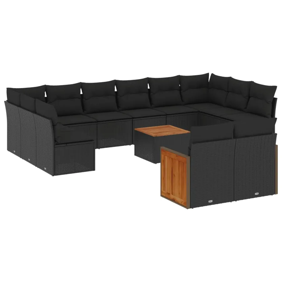 Salon de jardin avec coussins 13 pcs noir résine tressée - 2