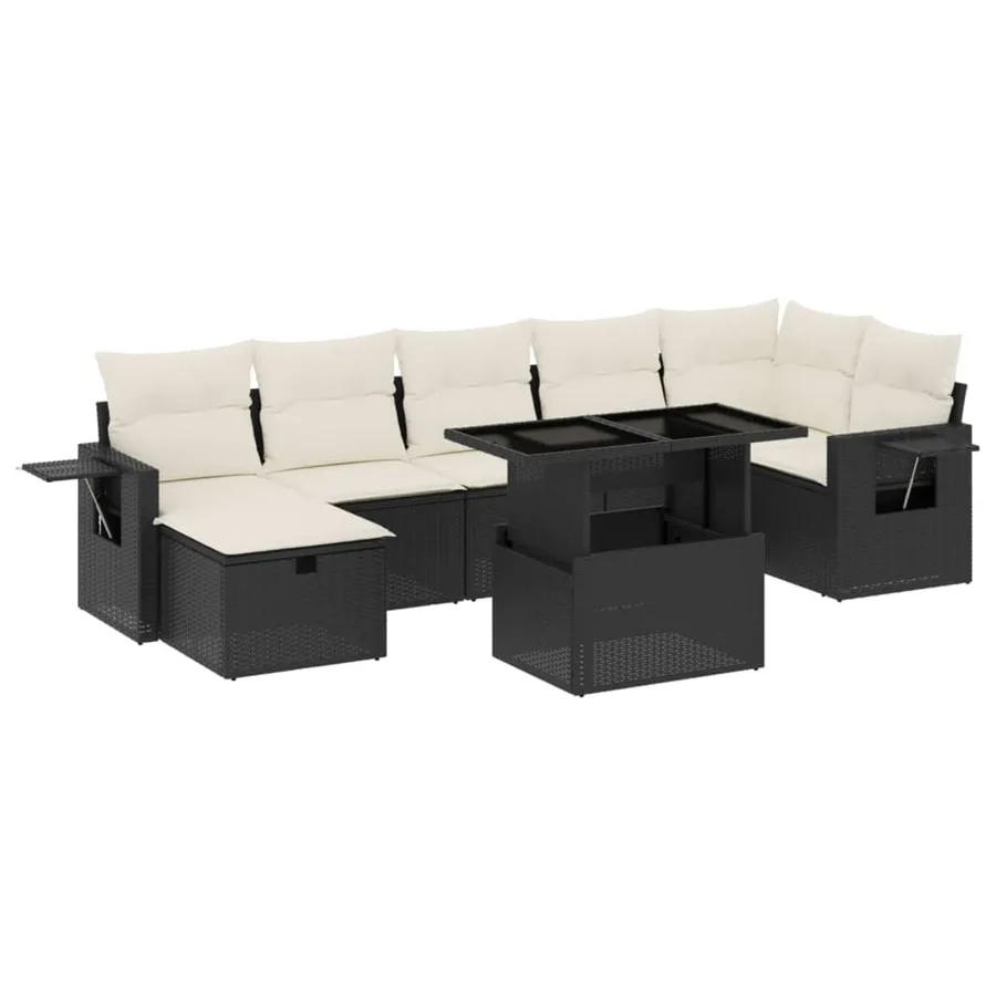 Salon de jardin 8 pcs avec coussins noir résine tressée - 2