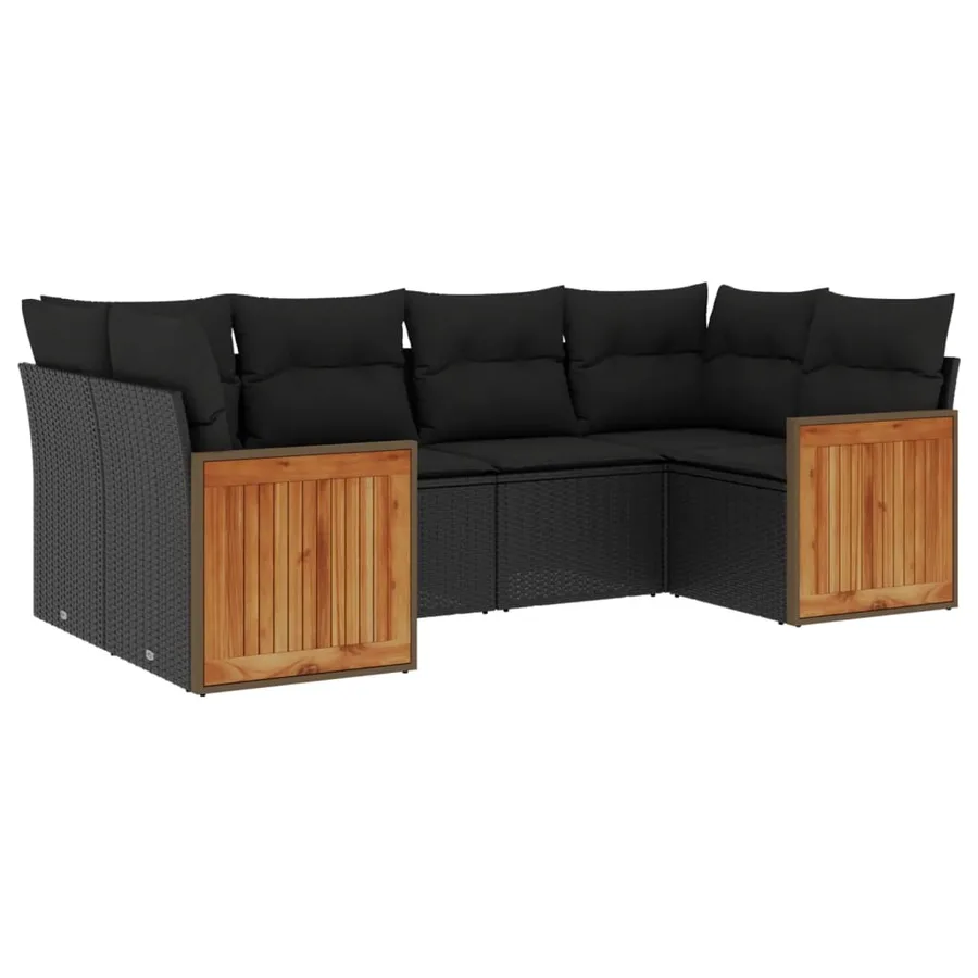 Salon de jardin 6 pcs avec coussins noir résine tressée - 2