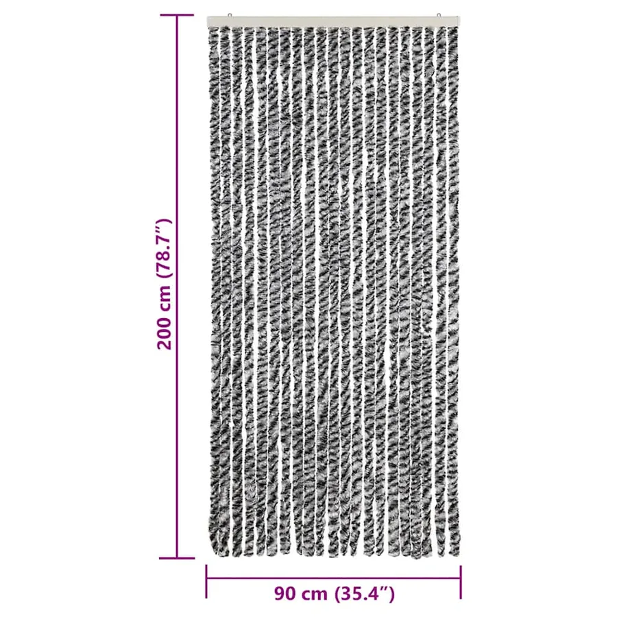 Rideau anti-mouches gris et noir et blanc 90x200 cm chenille - 7