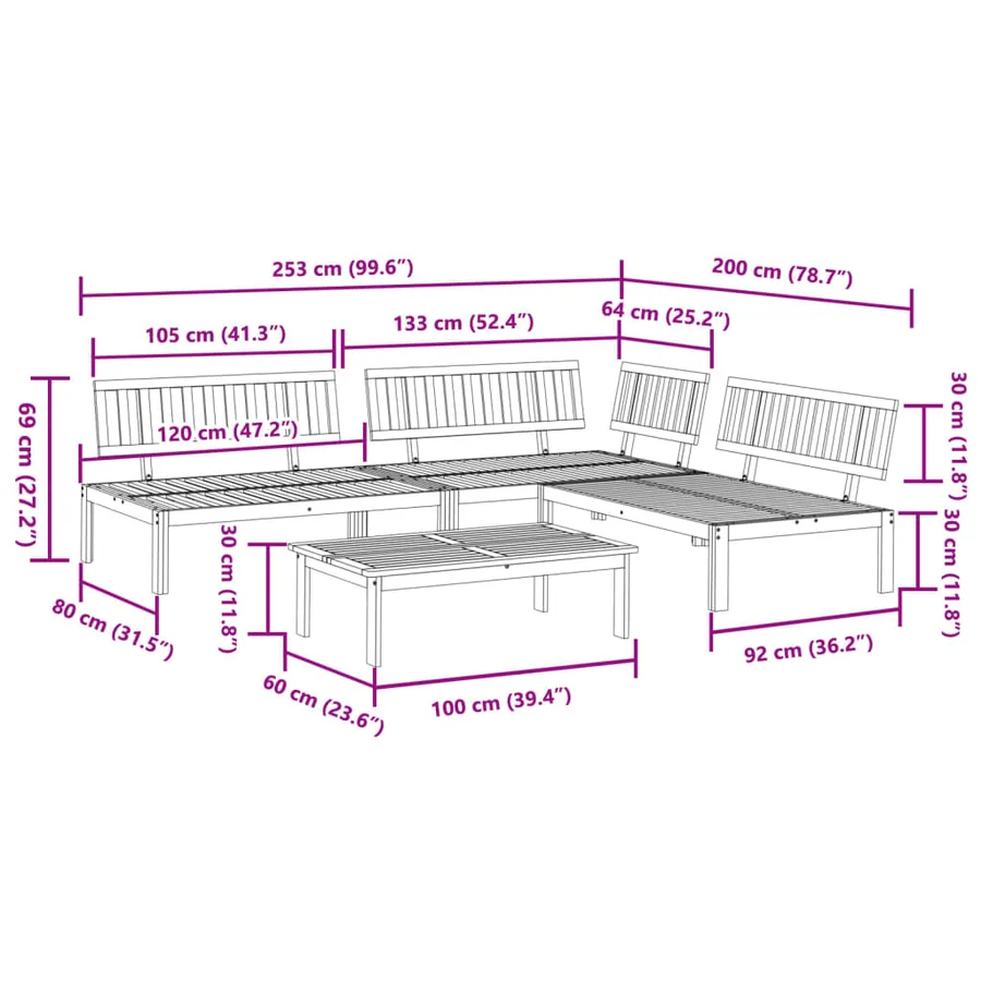 Salon palette de jardin 4 pcs bois d'acacia massif - 8