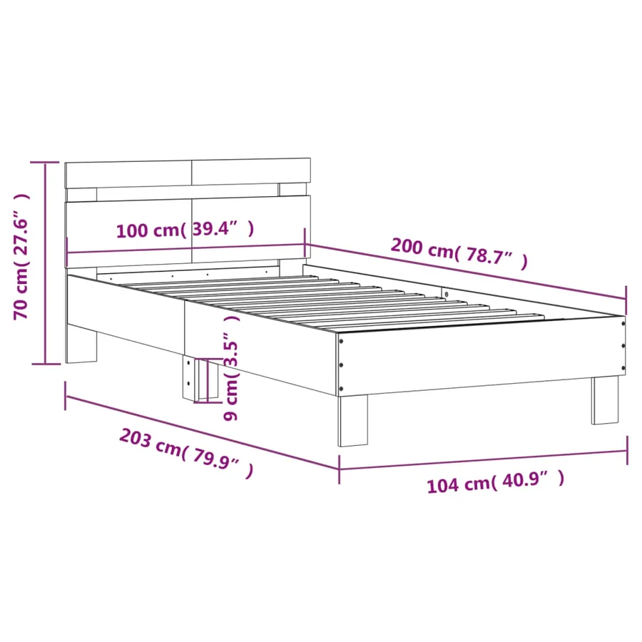 Cadre de lit sans matelas avec tête de lit 100x200 cm - 10