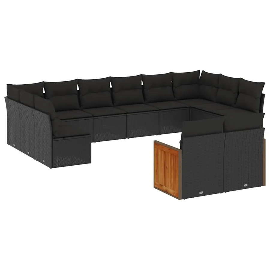 Salon de jardin 12 pcs avec coussins noir résine tressée - 2