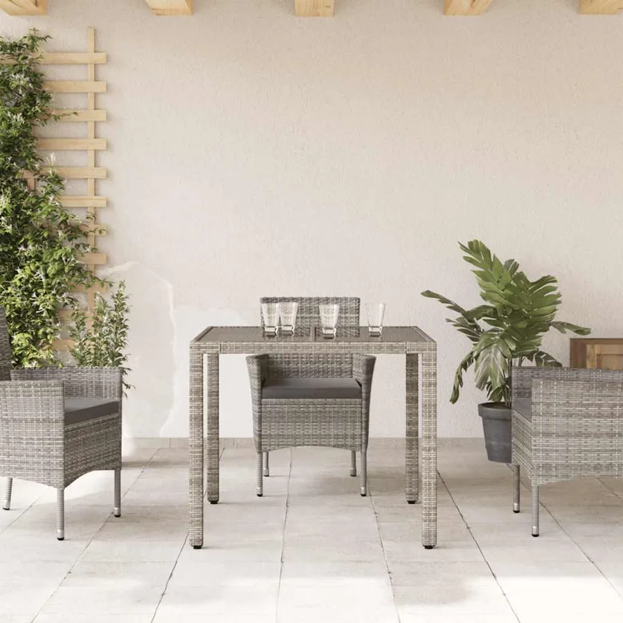 Table de jardin dessus en verre Gris 90x90x75 cm Résine tressée - 3