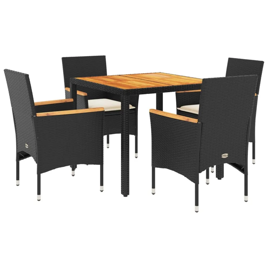Ensemble à manger de jardin et coussins 5 pcs noir rotin acacia - 2