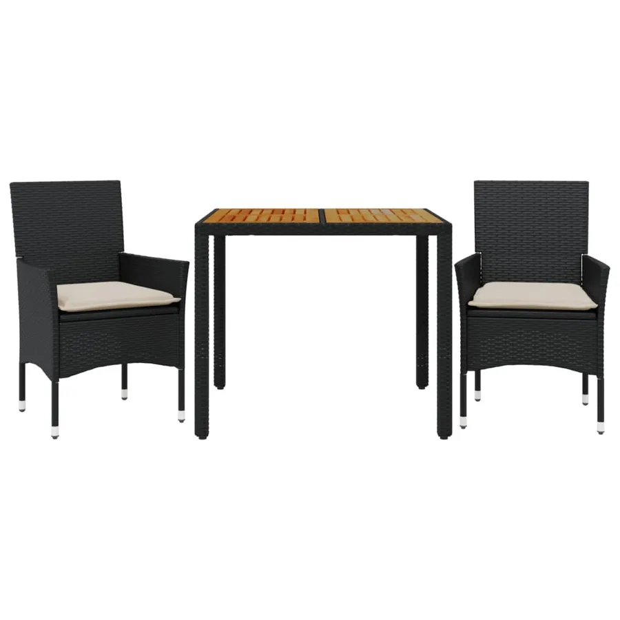 Ensemble à manger de jardin et coussins 3 pcs noir rotin acacia - 2