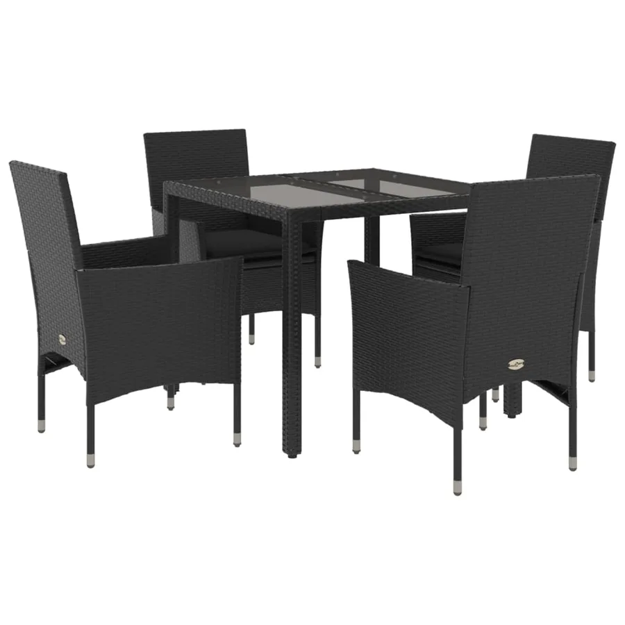 Ensemble à manger de jardin et coussins 5 pcs noir rotin verre - 2