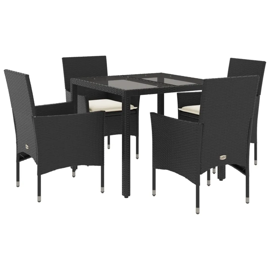Ensemble à manger de jardin et coussins 5 pcs noir rotin verre - 2
