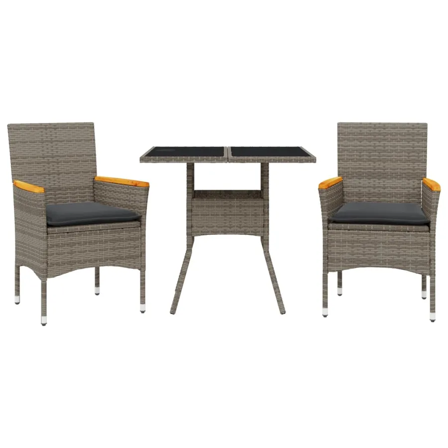 Ensemble à manger de jardin et coussins 3 pcs gris rotin verre - 2