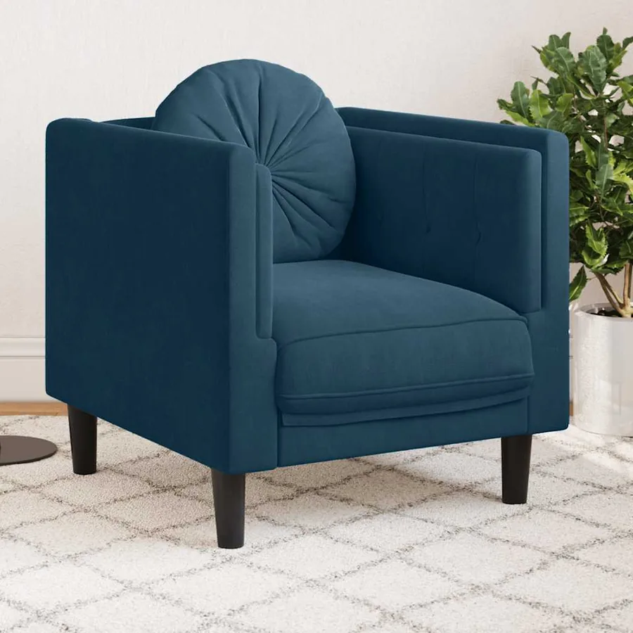 Fauteuil avec coussin bleu velours