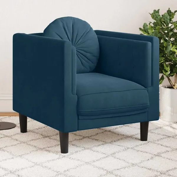 Fauteuil avec coussin bleu velours