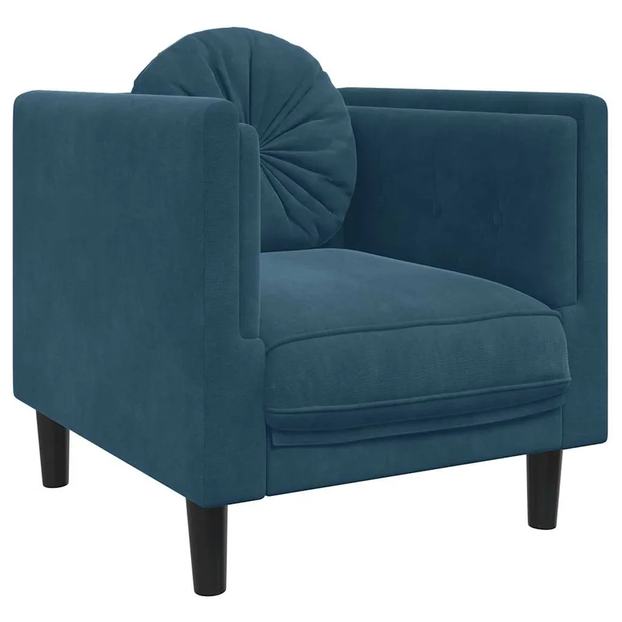Fauteuil avec coussin bleu velours - 2