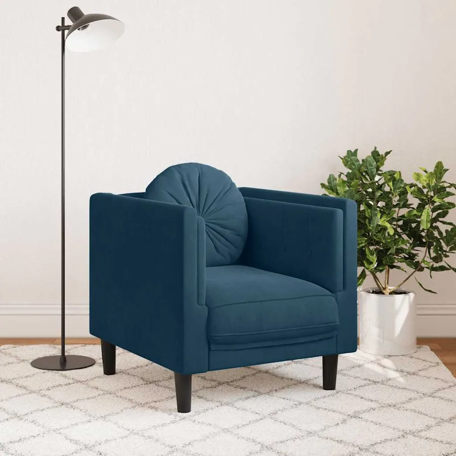 Fauteuil avec coussin bleu velours - 3