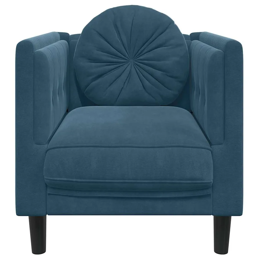 Fauteuil avec coussin bleu velours - 4