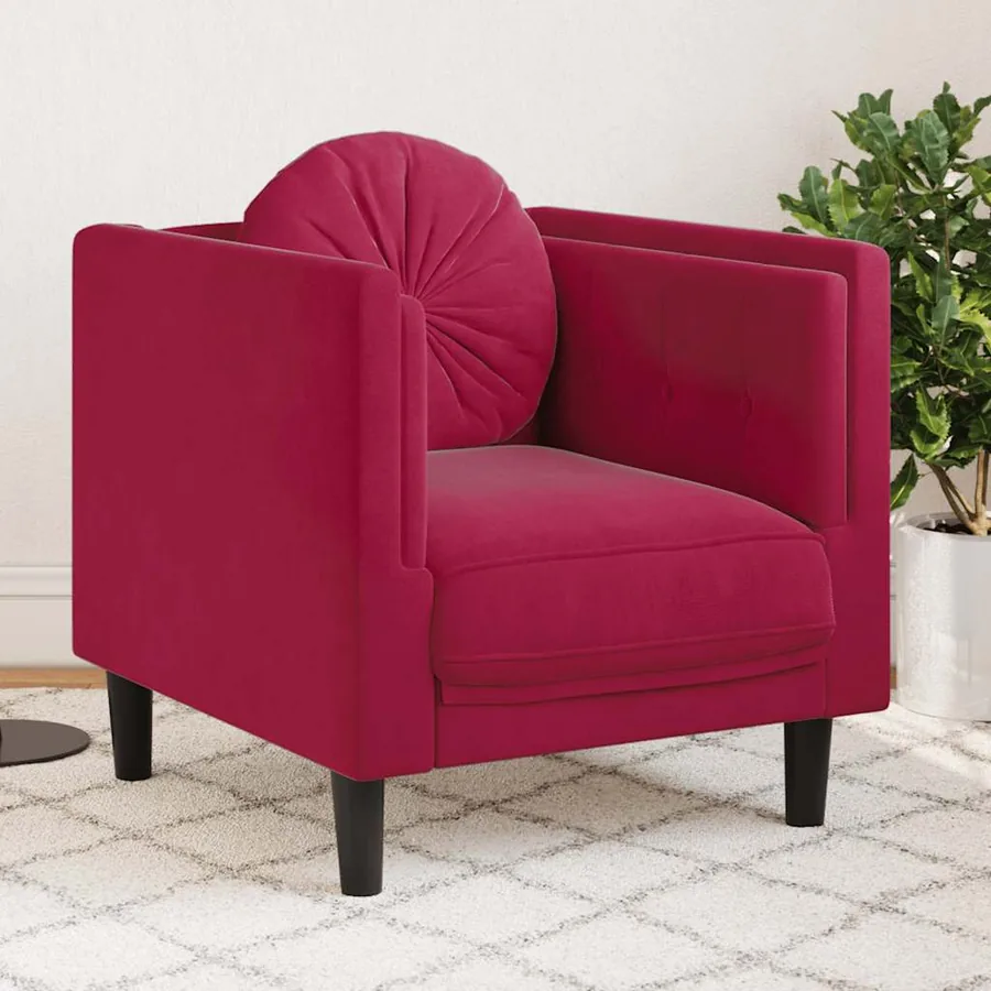 Fauteuil avec coussin rouge bordeaux velours