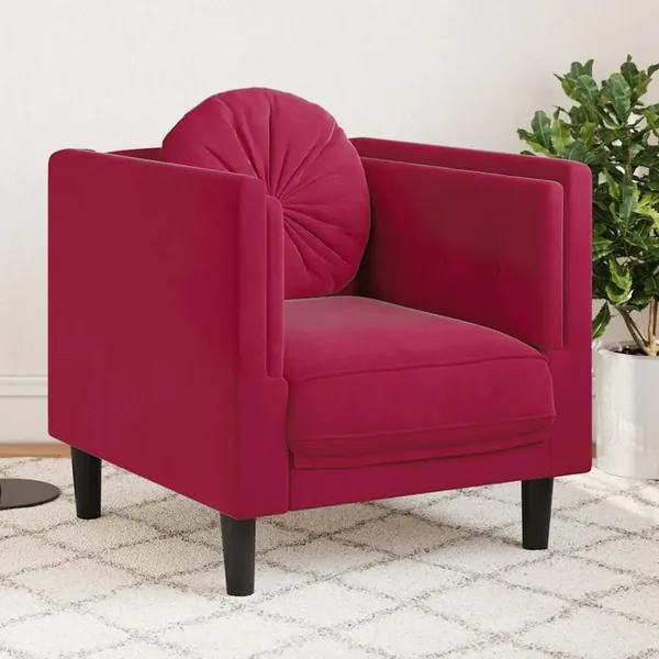 Fauteuil avec coussin rouge bordeaux velours