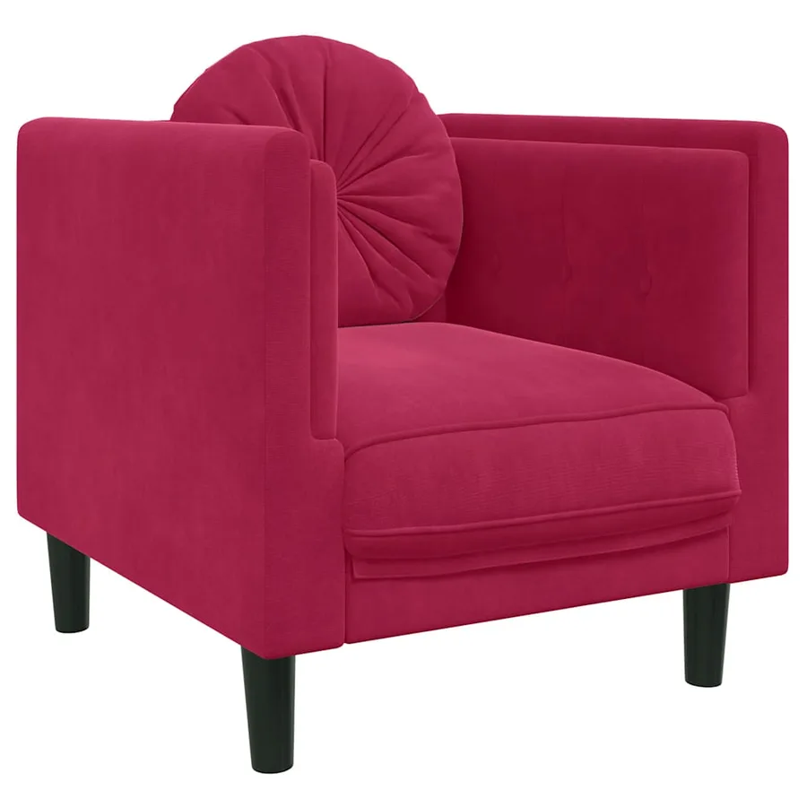Fauteuil avec coussin rouge bordeaux velours - 2