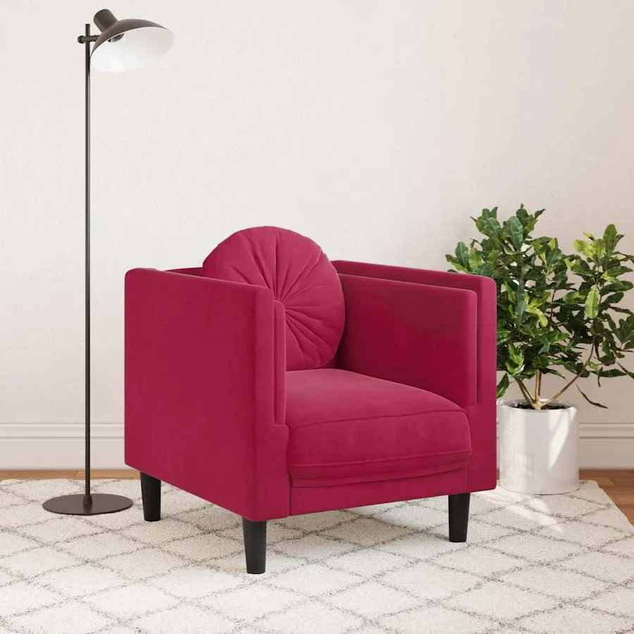 Fauteuil avec coussin rouge bordeaux velours - 3
