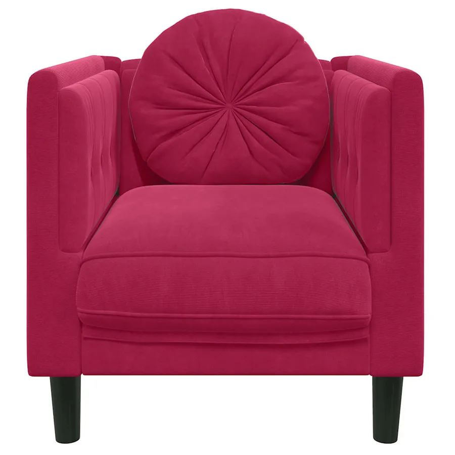 Fauteuil avec coussin rouge bordeaux velours - 4