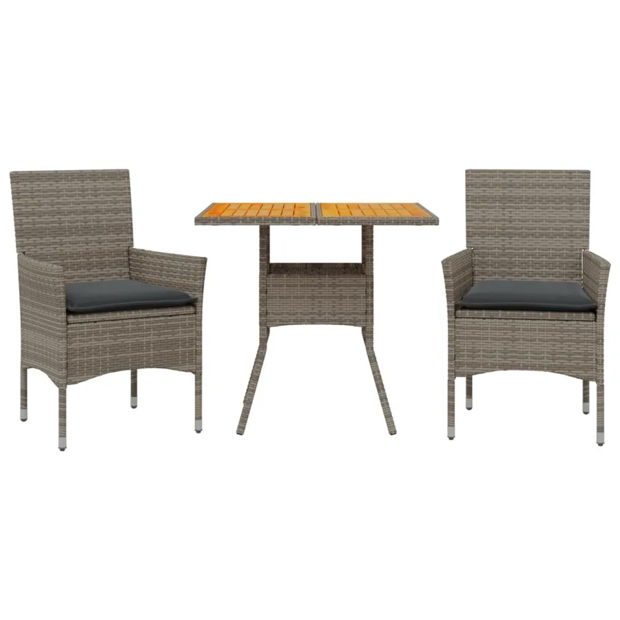 Ensemble à manger de jardin et coussins 3 pcs gris rotin acacia - 2