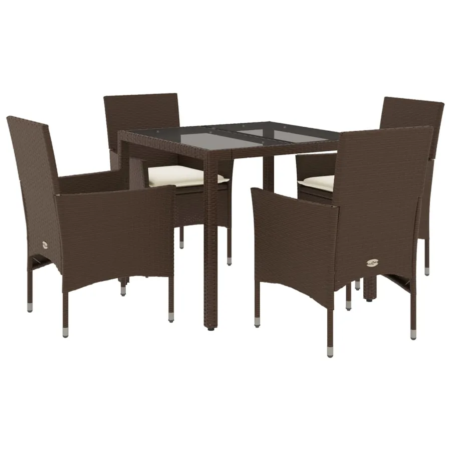 Ensemble à manger de jardin et coussins 5pcs marron rotin verre - 2