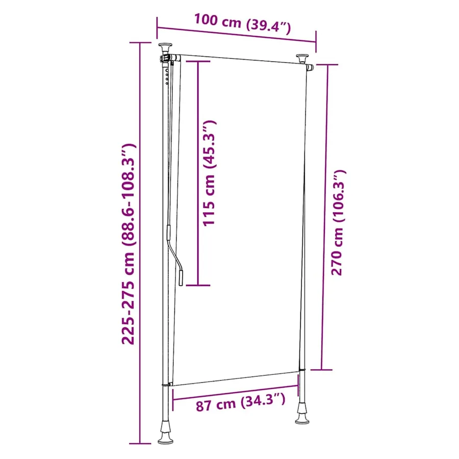 Store roulant d'extérieur orange et blanc 100x270cm tissu acier - 9