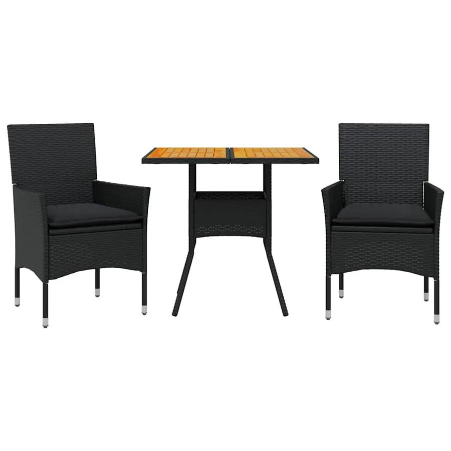 Ensemble à manger de jardin et coussins 3 pcs noir rotin acacia - 2