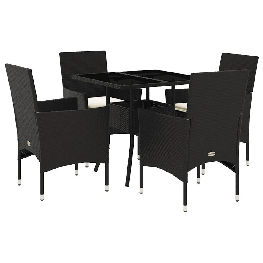 Ensemble à manger de jardin et coussins 5 pcs noir rotin verre - 2