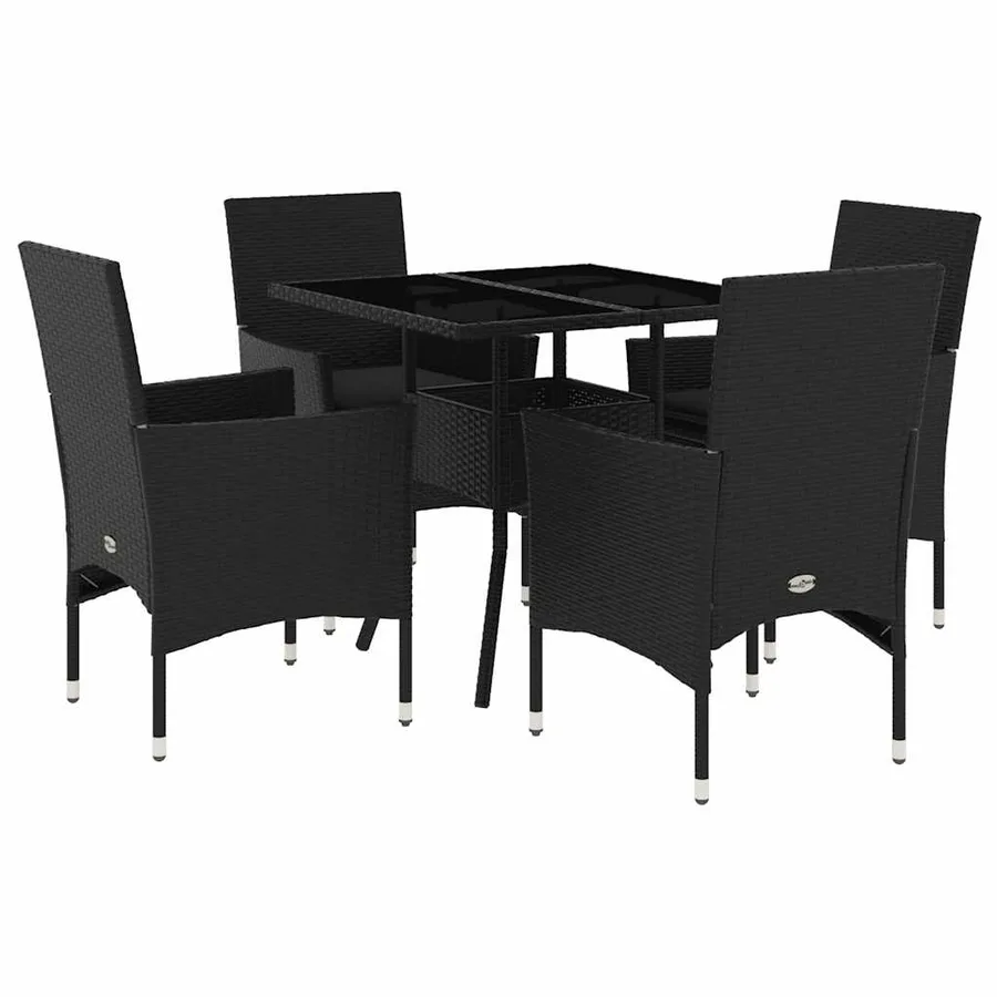 Ensemble à manger de jardin et coussins 5 pcs noir rotin verre - 2