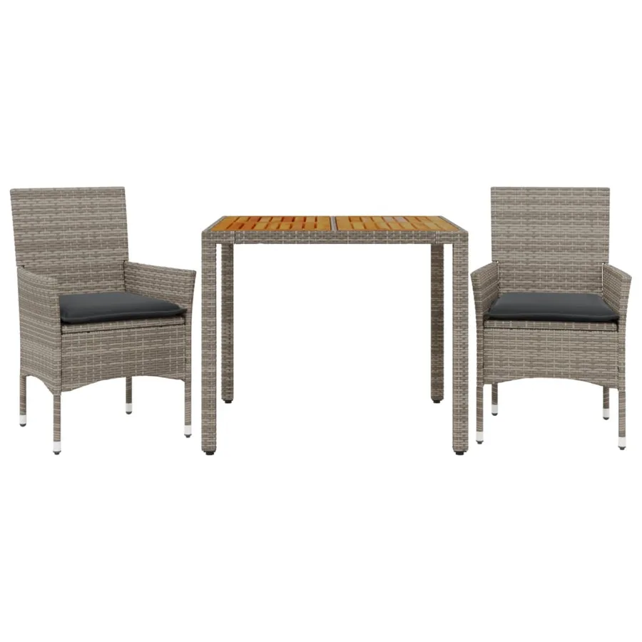 Ensemble à manger de jardin et coussins 3 pcs gris rotin acacia - 2