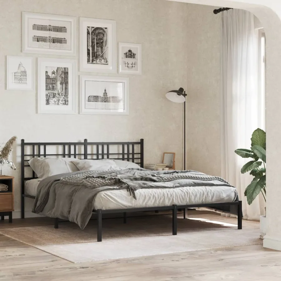 Cadre de lit métal sans matelas avec tête de lit noir 150x200cm