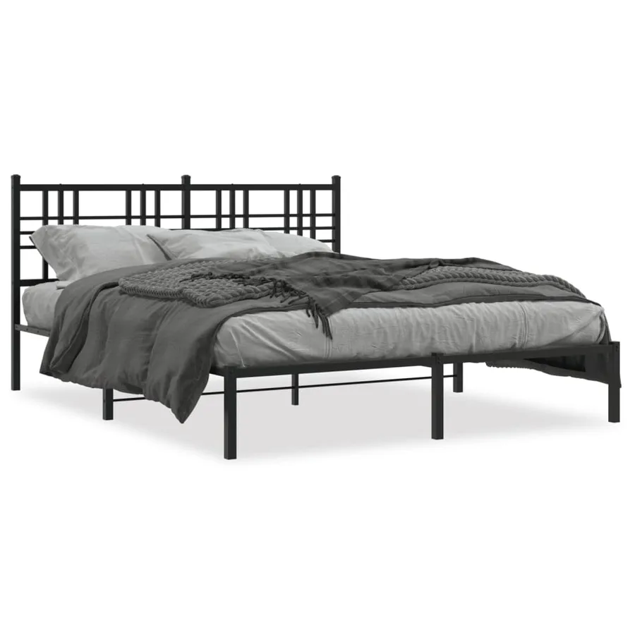 Cadre de lit métal sans matelas avec tête de lit noir 150x200cm - 2
