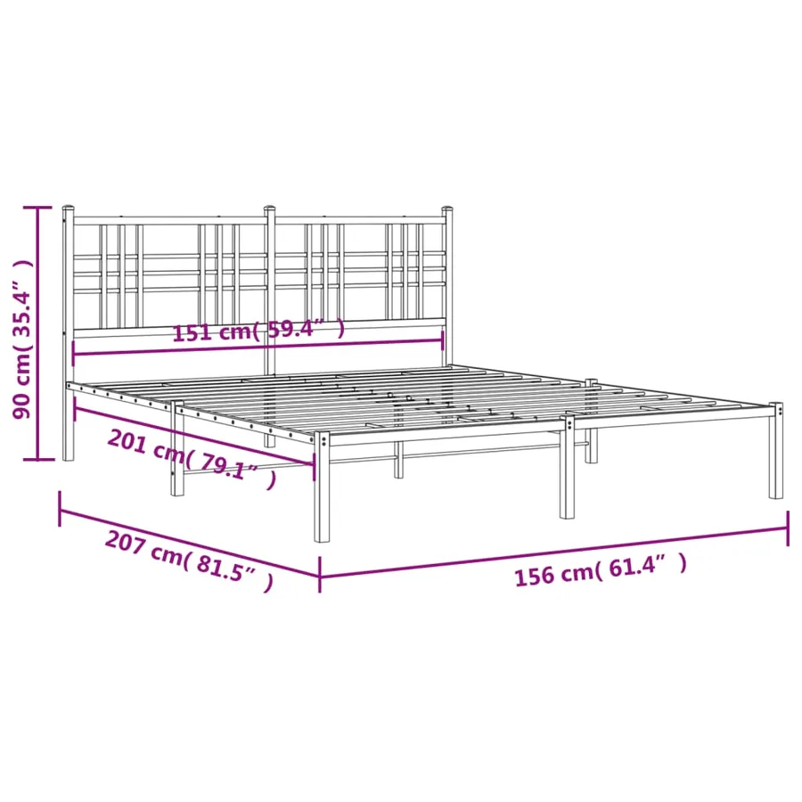 Cadre de lit métal sans matelas avec tête de lit noir 150x200cm - 8