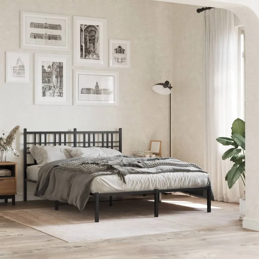 Cadre de lit métal sans matelas avec tête de lit noir 140x190cm
