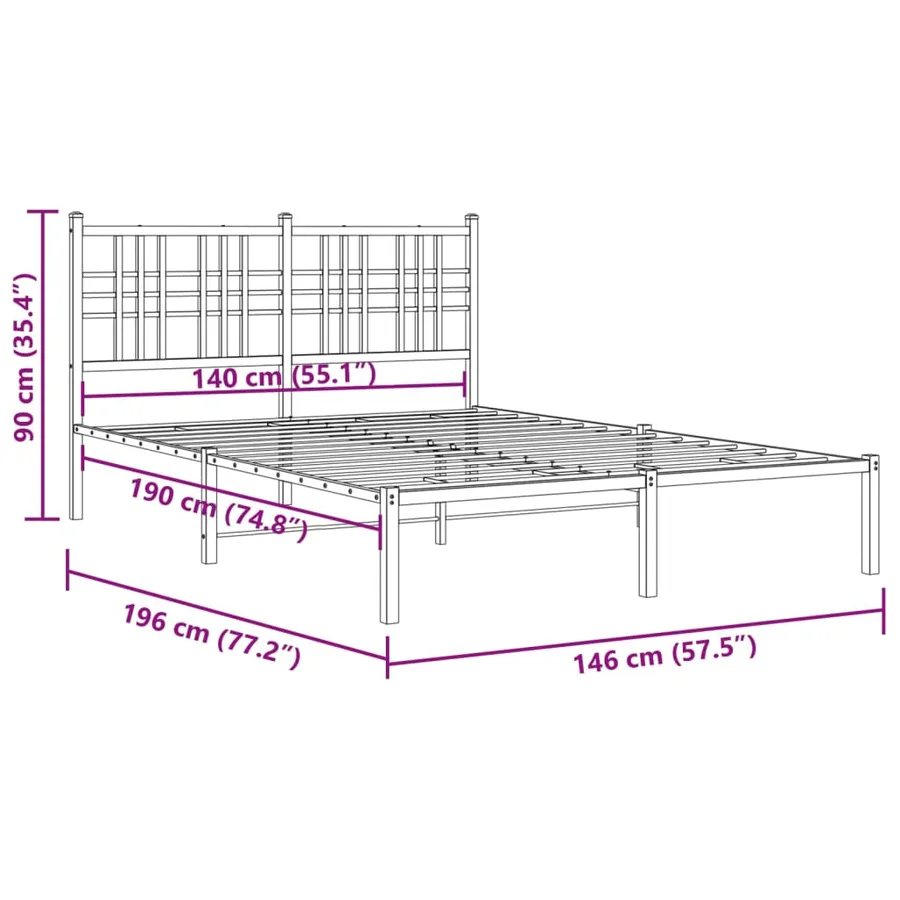 Cadre de lit métal sans matelas avec tête de lit noir 140x190cm - 8