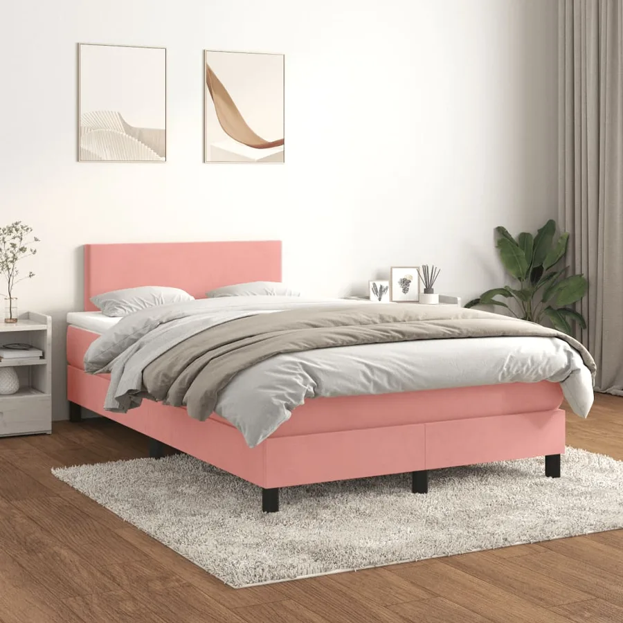 Sommier à lattes de lit avec matelas rose 120x190 cm velours - 3