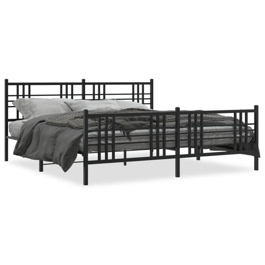 Cadre de lit métal sans matelas avec pied de lit noir 183x213cm - 2