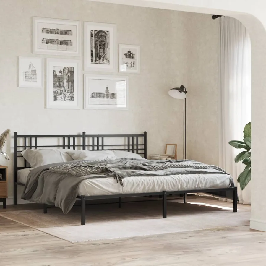 Cadre de lit métal sans matelas avec tête de lit noir 193x203cm