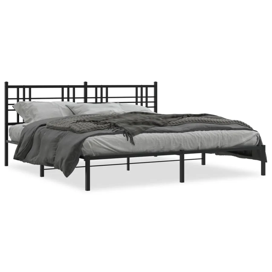 Cadre de lit métal sans matelas avec tête de lit noir 193x203cm - 2