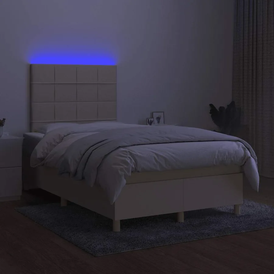 Sommier à lattes de lit matelas et LED crème 120x190 cm tissu - 4
