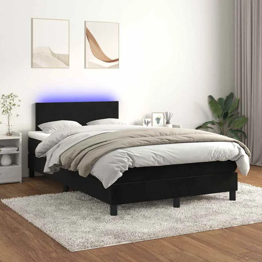 Sommier à lattes de lit et matelas LED noir 120x190 cm velours - 5