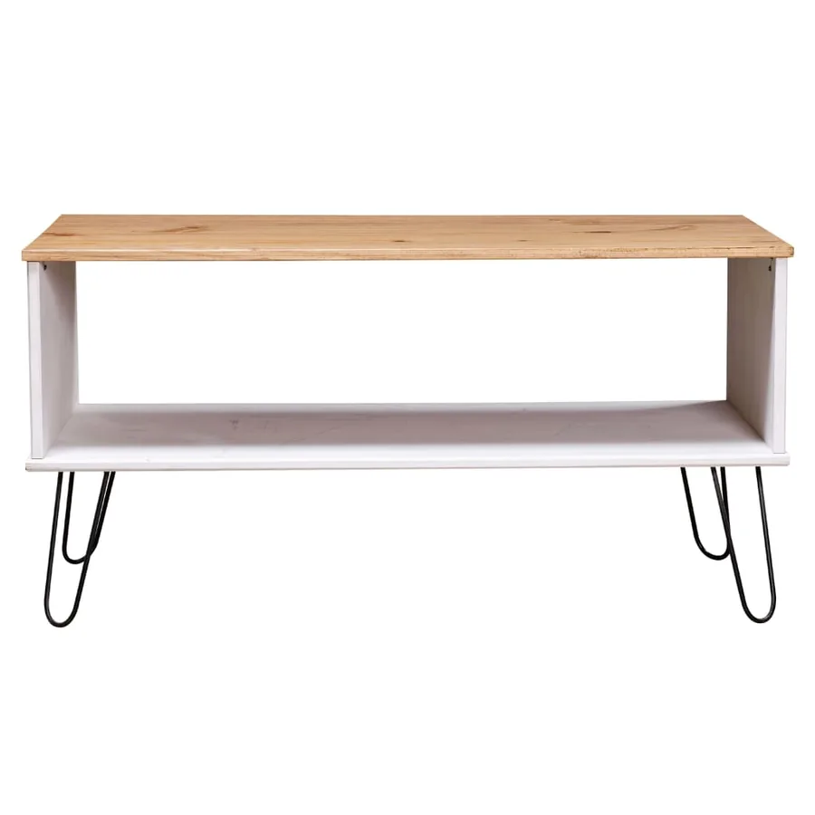 Table basse New York blanc et naturel bois de pin massif - 2