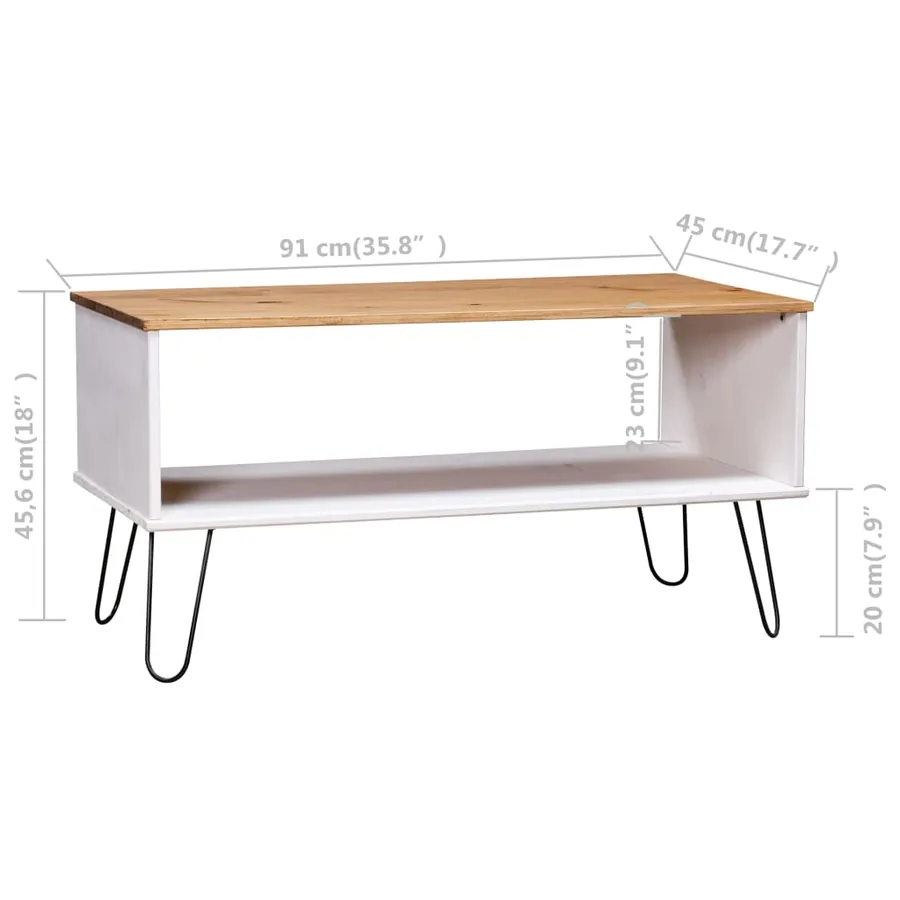 Table basse New York blanc et naturel bois de pin massif - 4