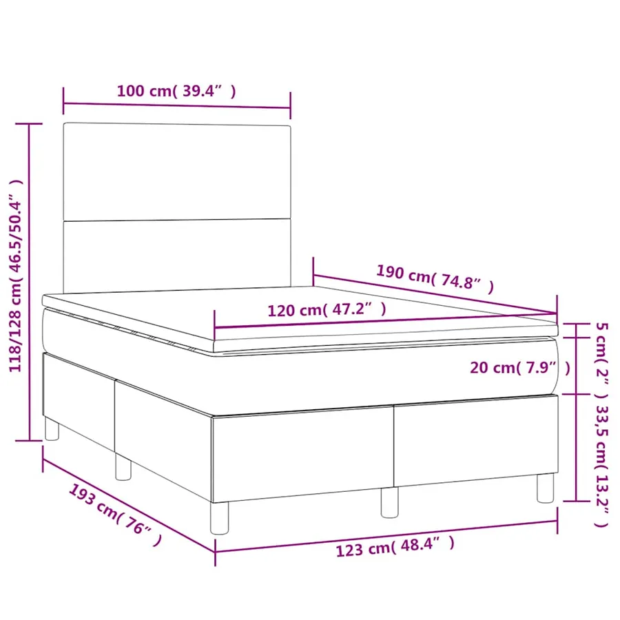 Sommier à lattes de lit matelas LED gris 120x190 cm similicuir - 10