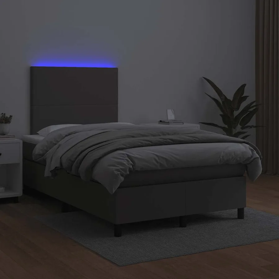 Sommier à lattes de lit matelas LED gris 120x190 cm similicuir - 4