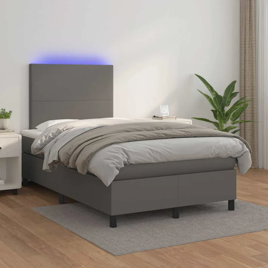 Sommier à lattes de lit matelas LED gris 120x190 cm similicuir - 5